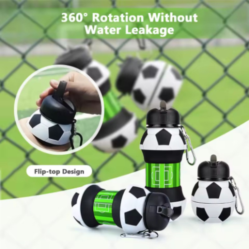 Collapsible Water Bottle - Football Silicone Collapsible Cup Drop-proof Portable