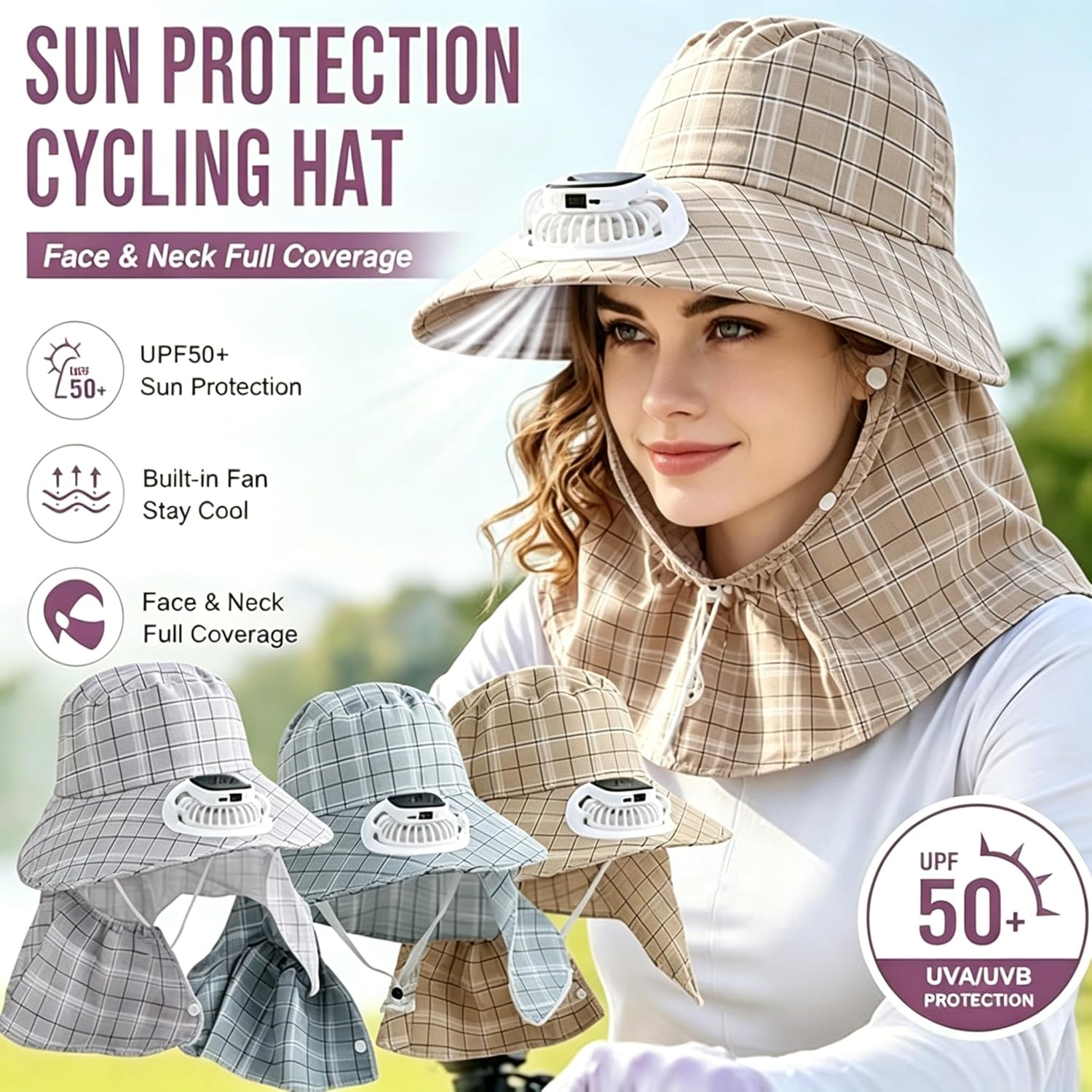 1PC Solar Power Neck Guard Fan - огляд і ціна Outdoor Camping Hat